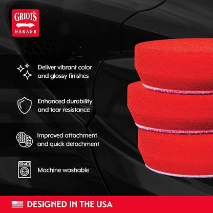 Griot's Garage 3” Red Foam Waxing Pads for Car Detailing, Polishing and Buffing Pads for Use with Waxes and Sealants, 11263, Set of 3