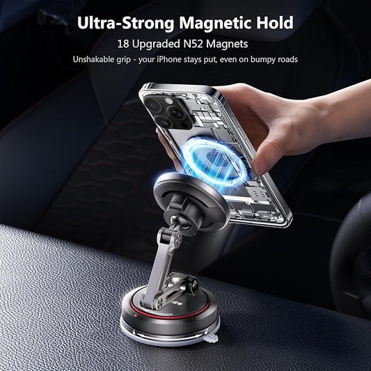 SYNCWIRE for MagSafe Car Mount [3-Axis] Nano Adhesive Gel + Strong Suction Cup Magnetic Phone Holder for Dashboard & Windshield, 360° Adjustable for iPhone 17 16 15 14 13 12, Samsung, Matte Black