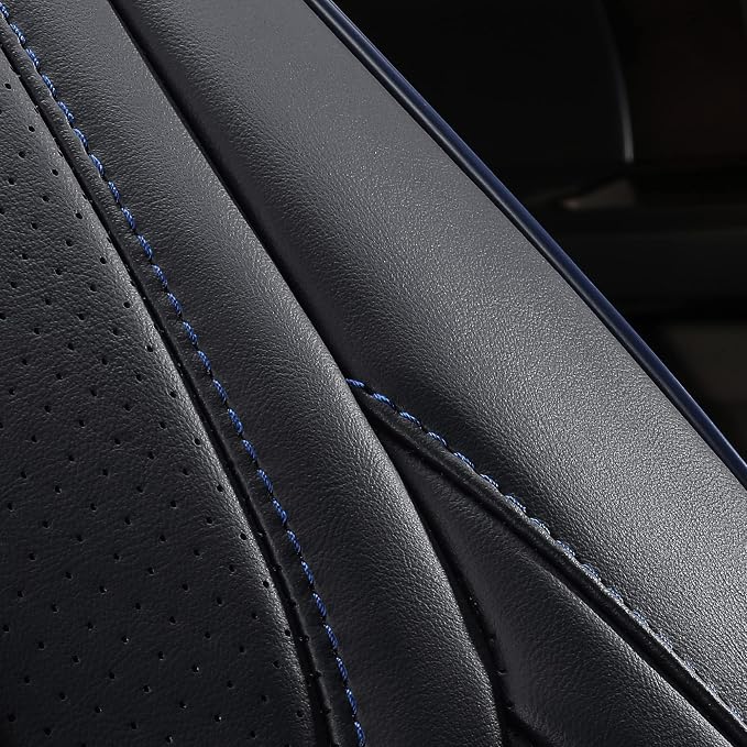 Huidasource Tacoma Rear Seat Covers, Automotive Leather Car Back Seat Cover Fit for 3rd Gen Toyota Tacoma 2016-2023 Double & Crew Cab SR SR5 Limited TRD Sport/Pro/Off Road (Back Row/Black&Blue)