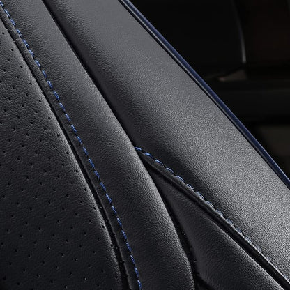 Huidasource Tacoma Rear Seat Covers, Automotive Leather Car Back Seat Cover Fit for 3rd Gen Toyota Tacoma 2016-2023 Double & Crew Cab SR SR5 Limited TRD Sport/Pro/Off Road (Back Row/Black&Blue)