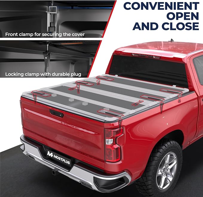 MOSTPLUS Quad 4-Fold Hard Folding Tonneau Cover Truck Bed Compatible with 2007 2008 2009 2010 2011 2012 2013 Chevy Chevrolet Silverado/GMC Sierra 1500 Fleetside - 5.8 FT Aluminum Bed (69.3 inch)