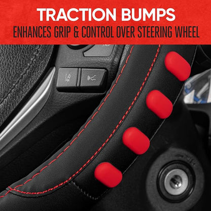Motor Trend FlexGrip Red Steering Wheel Cover for Cars – Standard 15 inch Car Steering Wheel Cover, Red and Black Steering Wheel Protector for Auto Truck Van SUV