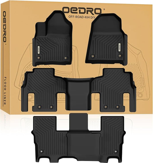 OEDRO Floor Mat Fit for 2022-2025 Jeep Wagoneer & 2023-2025 Wagoneer L(8 Passenger Model), TPE All Weather Custom Fit Floor Liners for Wagoneer Accessories, 1st & 2nd & 3rd Row Car Mats Set, Black