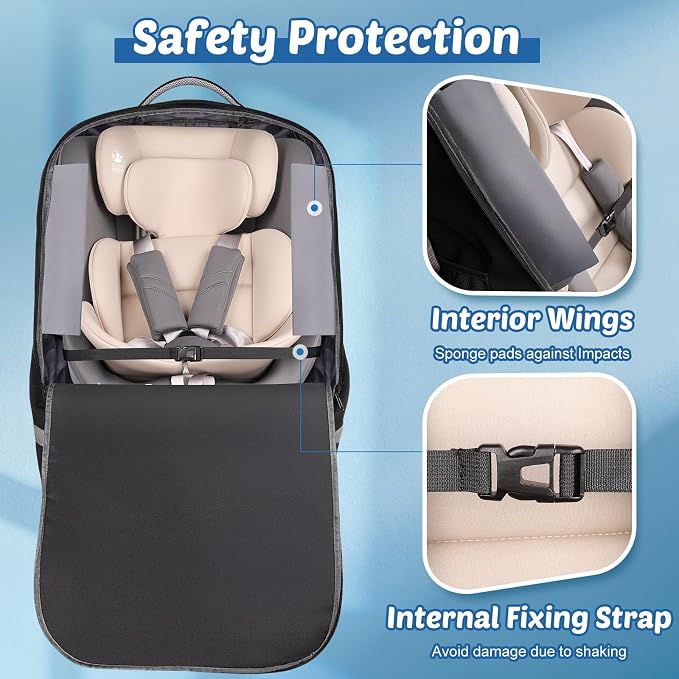 Padded Car Seat Travel Bag For Airplane: Backpack Car Seat Cover for Air Travel, Carseat Bag With Shoulder Strap for Infant Car Seats, Boosters & Carriers, Flying Accessories For Gate & Baggage Check