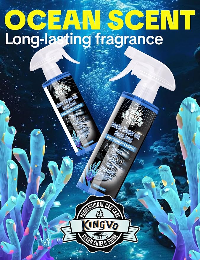 Car Interior Cleaner Spray, Multipurpose Leather Seat Cleaner Upholstery Car Cleaning Kit Auto Dashboard Vinyl Detailing Supplies Kit,Ocean Scent