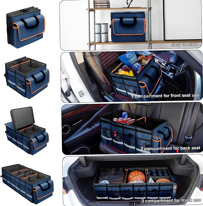 GDNasist Car Trunk Organizer and Storage with Removable Leakproof Cooler Bag, 6 Removable Dividers for Custom Space, Collapsible Trunk Storage with Non Slip Bottom, Foldable Cover for SUV, Jeep, MPVs