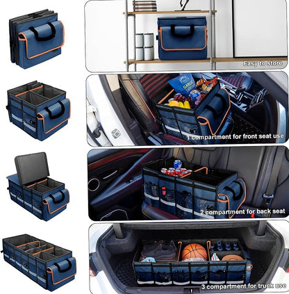 GDNasist Car Trunk Organizer and Storage with Removable Leakproof Cooler Bag, 6 Removable Dividers for Custom Space, Collapsible Trunk Storage with Non Slip Bottom, Foldable Cover for SUV, Jeep, MPVs