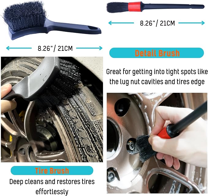 oesee PRO Choice 4 Pack Long Handle Wheel Brush Kit for Cleaning Wheel and Tire- 2X Soft Wheel Cleaning Brush, Detailing Brush and Stiff Tire Brush