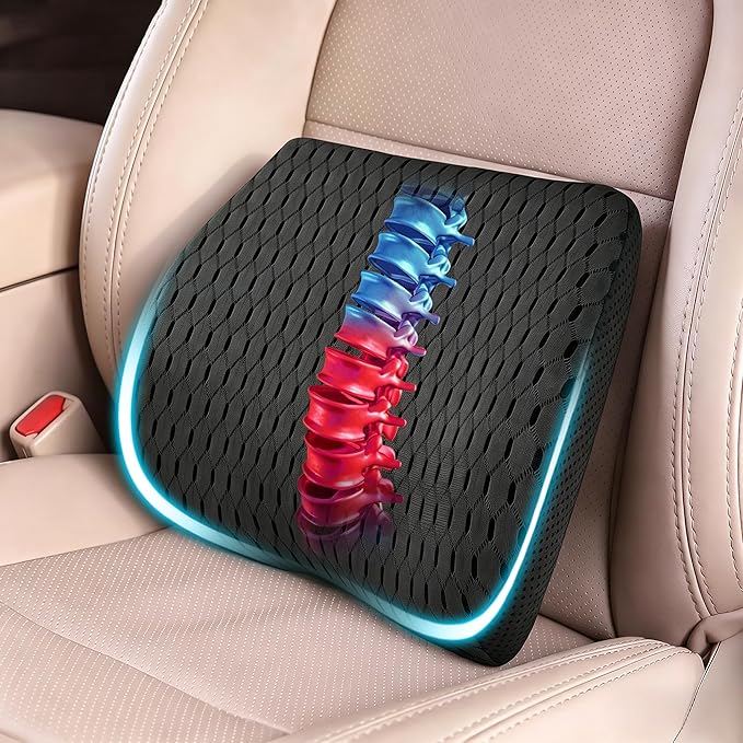 Lumbar Support Pillow for Car & Office Chair - High-Density Memory Foam Back Cushion for Sciatica & Lower Back Pain Relief - Non-Slip Support for Long Commutes & Desk Workers (4D Mesh Black)