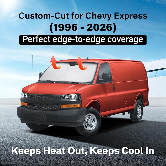 EcoNour Windshield Sunshade for Chevrolet Express 1996-2024 2025 2026, Sun Visor for Front Windshield & Window Sun Shade Cover, UV Heat Blocker & Protector, Car Accessories