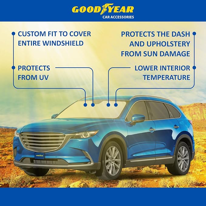 Goodyear Foldable Windshield Sunshade for Mazda CX-9 2016-2023, SUV car Accessories, Sunshade Cover, Sun Shade Car Windshield, Window Sun Blocker - GY008248