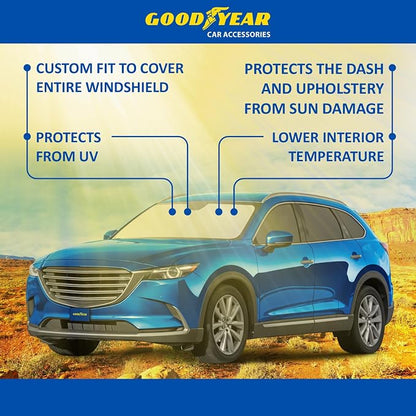 Goodyear Foldable Windshield Sunshade for Mazda CX-9 2016-2023, SUV car Accessories, Sunshade Cover, Sun Shade Car Windshield, Window Sun Blocker - GY008248
