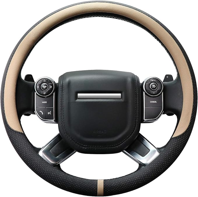 COFIT Breathable Car Steering Wheel Cover 16 inch Auto Universal Leather Wrap Non-Slip Steeringwheel Protector Automotive Interior Accessories, Beige (Suit for 15 1/2-16 inch)