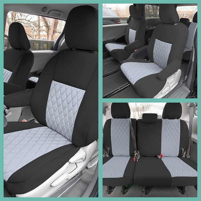 FH Group Custom Fit Car Seat Covers Specifically Made for 2011-2020 Toyota Sienna 7 Seater with Ultraflex Neoprene Water Resistant Automotive Seat Covers - Full Set Gray