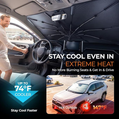 [2026 Upgraded] DooGooCoo Windshield Sun Shade Umbrella for Jeep Grand Cherokee 2011-2025 2026 [100% Sunlight Blocked, Cooling Ice Crystal] Sunshade for Car Windshield for Grand Cherokee Sun Shade.