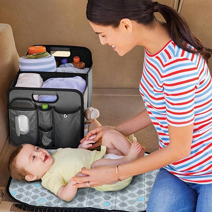 Brica Munchkin Out-n-About Trunk Organizer for SUVs and Cars with Portable Changing Pad and Wet Baby Wipes for Diaper Changes On-the-Go, Collapsible, Grey (Pack of 6)