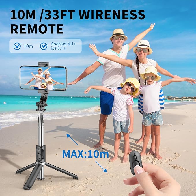 Selfie Stick Tripod, All in One Extendable & Portable iPhone Tripod Selfie Stick with Wireless Remote Compatible with iPhone 17 16 15 14 13 12 pro Xs Max, Galaxy Note10/S20/S10/OnePlus 9/9 PRO etc