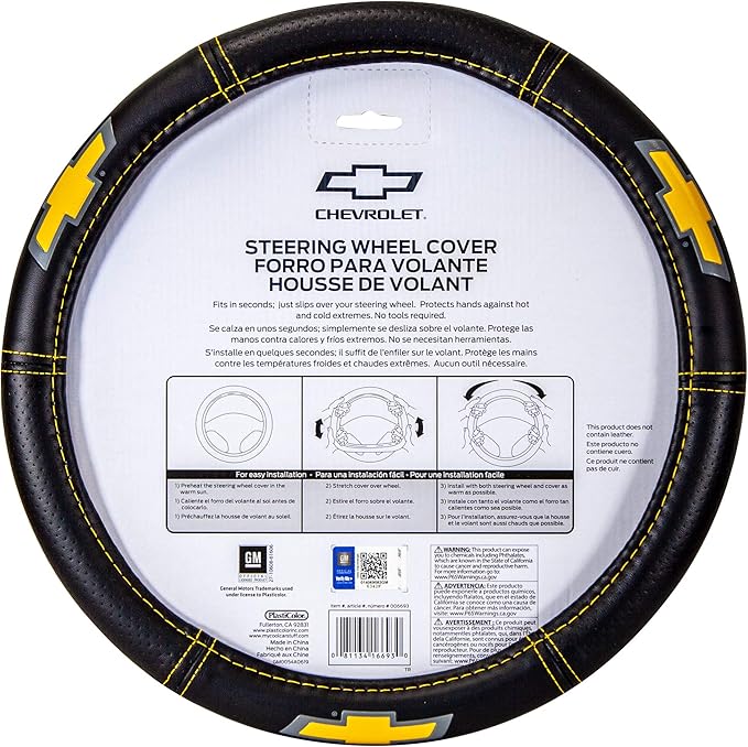 Plasticolor 006693R01 Deluxe High Contrast Stitching Premium Steering Wheel Cover Compatible with Chevrolet for Cars, Trucks & SUV