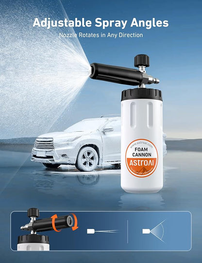 AstroAI Foam Cannon for Pressure Washer, Wide Neck Car Wash Foam Sprayer with 1/4" Quick Connect Plug, Adjustable Nozzle Dense Foam, Detailing Accessories for Cars, Bikes & Home Cleaning, 1 Liter