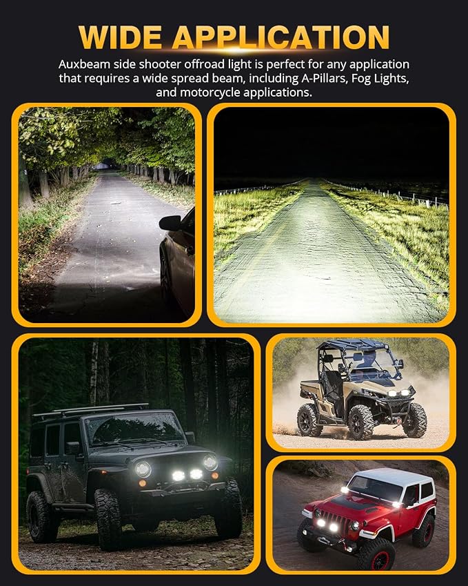 Auxbeam 5" 168W Round LED Offroad Light Pod with Amber DRL, V-MAX Series 16440LM Side Shooter LED Offroad with 270° Beam & Amber Covers, Auxiliary Driving Light for Truck ATV Jeep Ford