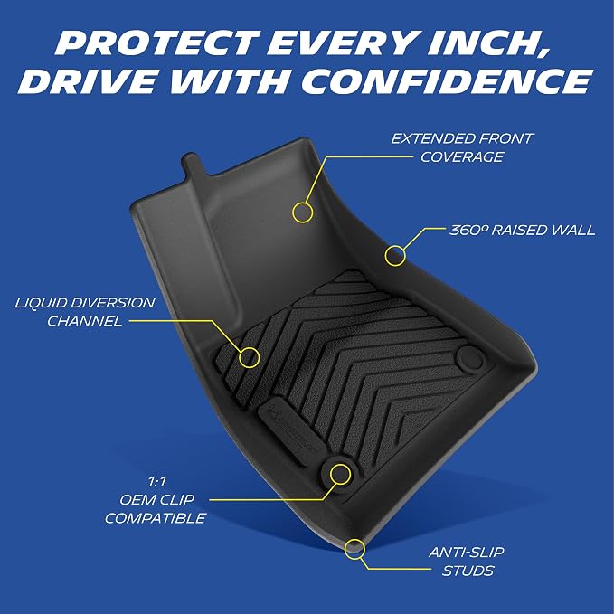 Michelin Vehicle Mat, All-Weather TPE Custom Fit Liner for Tesla Model 3 Floor Mats 2017-2023 (3 Piece), Premier B