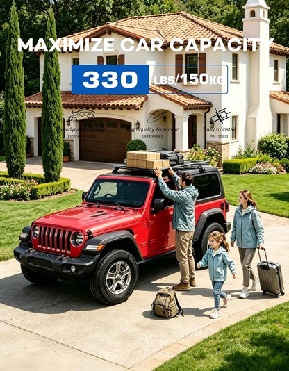Wonderdriver Heavy Duty 330lb Roof Rack Cross Bars Compatible with Jeep Wrangler JK JL Gladiator JT 2007-2026, 2 & 4 Door Aluminum Crossbars Rooftop Cargo Bag Kayak Bike Carrier