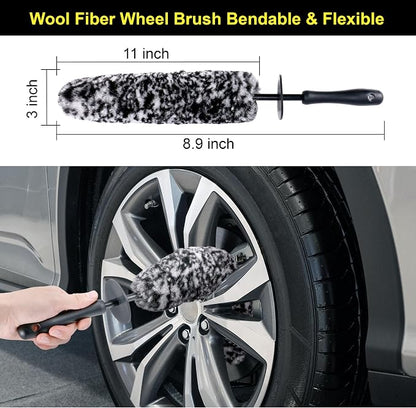 Large Tire Shine Applicator & Bendable Wheel Brush Set for Detailing Cleaning and Tire Shine,Automotive Tire Dressing Applicator Brush with Storage Stand for Tire Detailing & Car Wash Kit,Black-4pcs