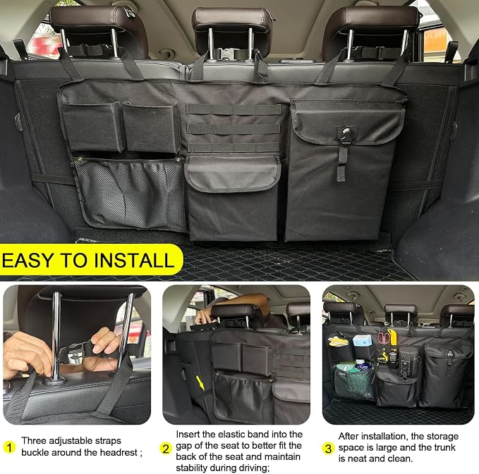 Car Trunk Organizer with Multiple Storage Compartments, Mesh Pockets, Black