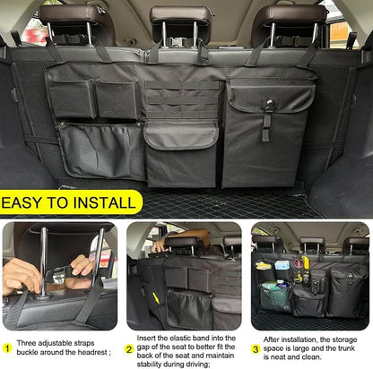 Car Trunk Organizer with Multiple Storage Compartments, Mesh Pockets, Black