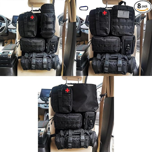 7 PACK Tactical Seat back organizer Truck organizer With 6 Detachable Pouches Universal For Car Truck Ford Jeep Military-Grade Heavier Panels With Multi-functional Packs (8 Pack Black)