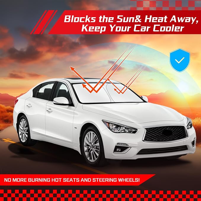 ARISMOTOR Windshield Sun Shade for Infiniti Q50 2014-2024, Custom Fit Foldable Front Window Sunshade Sun Visor Protector, Block UV Rays Keep Your Car Cooler