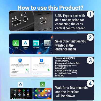 4in1 Wireless Carplay Adapter for Apple iPhone Android Auto,Airplay Screen Mirror Link Bluetooth Carplay Adapter for Video YouTube Tiktok,WiFi Dual Core,Mini Car Play USB Dongle,Fast,No Latency