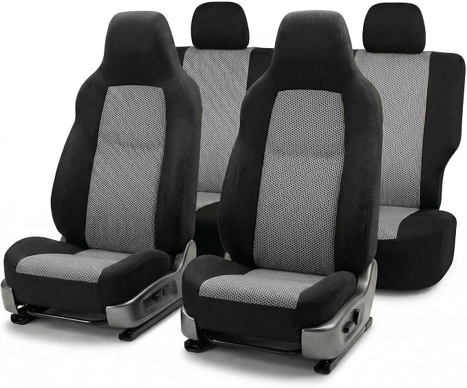 FH Group Automotive Full Car Seat Covers for SUV, Trucks, Sedan and More - Universal Fit Front High Back & Rear Solid Bench Design Interior Accessories - 3D Air Mesh Fabric Center Panel - Gray