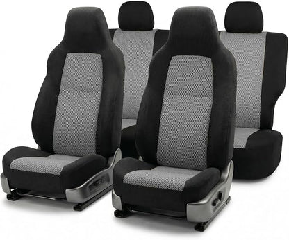 FH Group Automotive Full Car Seat Covers for SUV, Trucks, Sedan and More - Universal Fit Front High Back & Rear Solid Bench Design Interior Accessories - 3D Air Mesh Fabric Center Panel - Gray