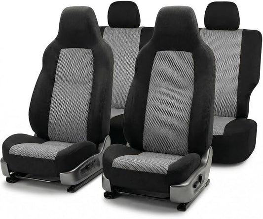 FH Group Automotive Full Car Seat Covers for SUV, Trucks, Sedan and More - Universal Fit Front High Back & Rear Solid Bench Design Interior Accessories - 3D Air Mesh Fabric Center Panel - Gray
