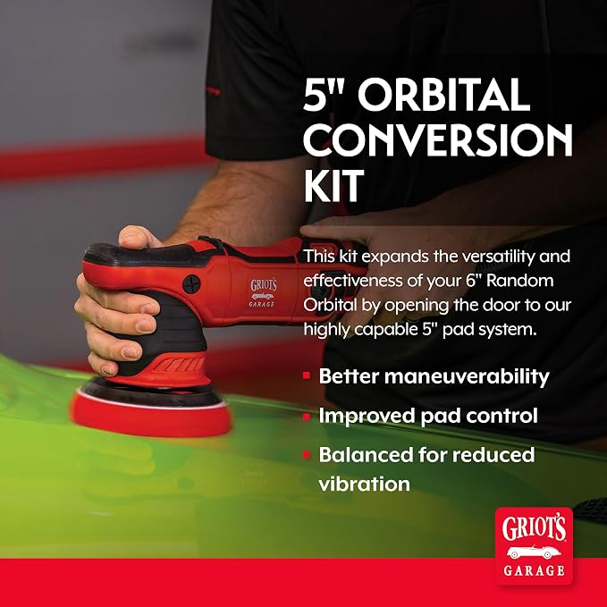 Griot's Garage 5" Orbital Conversion Kit for Car Detailing, Polishing, Waxing, Swirl and Scratch Removal, Includes 5" Backing Plate, Correcting, Finishing and Wax Pads, 10515