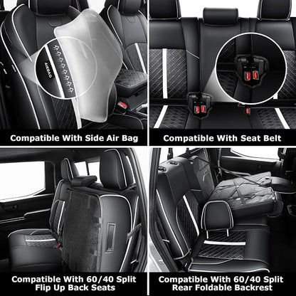 Carlimeki Leather Seat Covers Custom Fit for Tacoma Gen 4th (2024-2026) Double Cab, for SR, SR5, TRD PreRunner, TRD Sport, TRD Off-Road, Limited, Trailhunter - Armrest Covers Included - Fully Covered