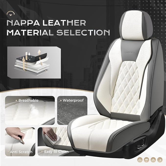 Coverado Automotive Seat Covers, Waterproof Seat Covers for Cars, Car Seat Cover, Faux Leather Car Seat Covers 2 Pack Car Seat Cushion Protector Universal Fit for Most Cars SUV Trucks - Gray&White