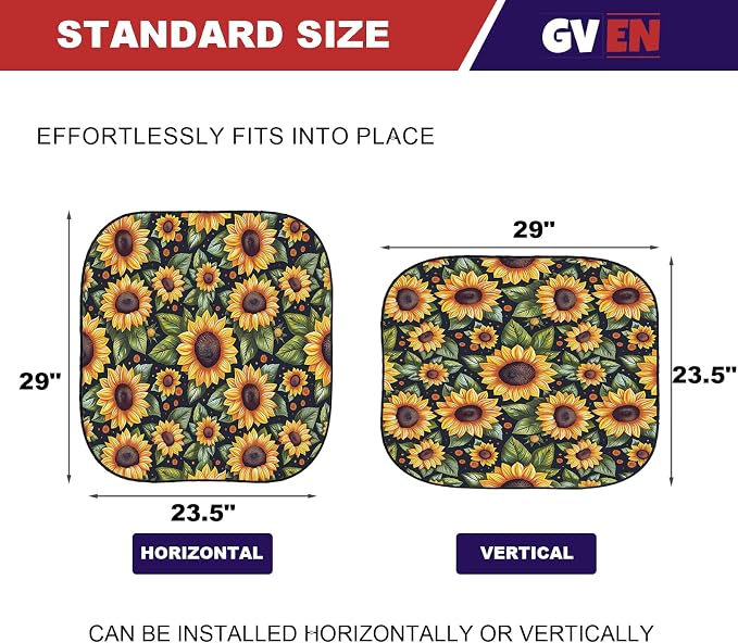 Gven Windshield Sun Shade 2pcs with Bonus Sunflower Car Sunshade for Front Window Shades 2025 Technology Reflect UV and Heat Sun Visor Automotive Interior Sun Protection (Sunflower, S)