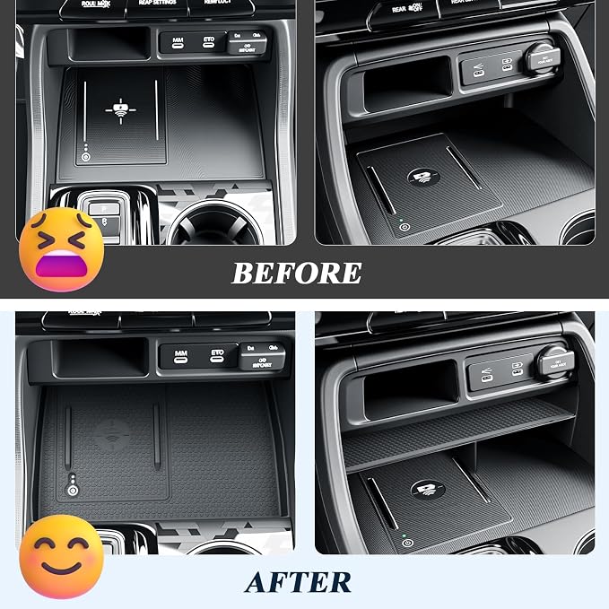 BIBIBO 2Packs for 2026 Honda Passport Console Organizer 2026 Honda Passport Center Console Organizer+Wireless Charging Mat 2026 Passport Console Insert Organizer