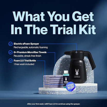 Electric Plus Trial Kit, Waterless Car Wash Kit, Rechargeable Electric Sprayer, Foam 2.0 Solution (1 Free Wash), 6 Reusable Microfiber Towels, Car Cleaning Supplies, 8 Piece Auto Cleaning Kit