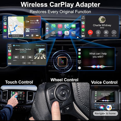 2026 Wireless CarPlay Adapter for iPhone & Android Wired to Wireless CarPlay & Android Auto Plug and Play Fast Auto Reconnect Stable Control Compatible for iOS 10+ & Android11+