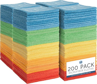 S&T INC. 200 Pack Microfiber Cleaning Cloth, Bulk Towels for Home, Reusable Microfiber Towels for Cars, Cleaning Rags, Assorted, 11.5 Inches x 11.5 Inches, 200 Count