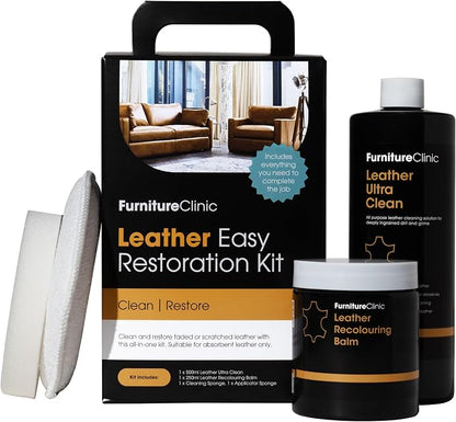 Furniture Clinic Leather Easy Restoration Kit | with Leather Recoloring Balm, Cleaner, Sponge, and Cloth | Leather Repair Kit for Scratched and Faded Furniture (Navy Blue)