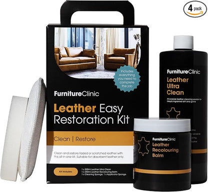 Furniture Clinic Leather Easy Restoration Kit | with Leather Recoloring Balm, Cleaner, Sponge, and Cloth | Leather Repair Kit for Scratched and Faded Furniture (Pine Green)