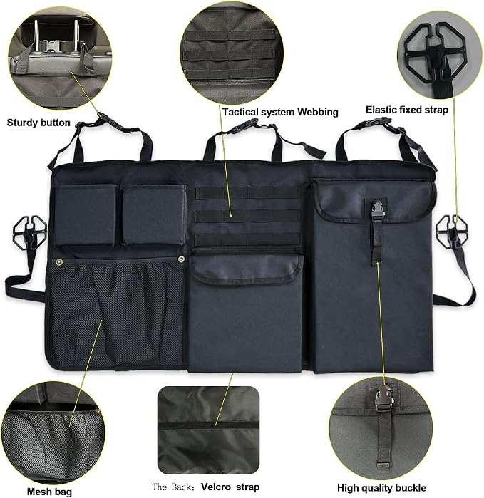 Car Trunk Organizer with Multiple Storage Compartments, Mesh Pockets, Black