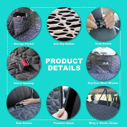 Meginc Dog Car Seat Cover for Back Seat, 54" Waterproof Dog Car Hammock with Mesh Window and Side Flaps, 600D Oxford Fabric Pet Seat Protector for Cars, SUVs & Mid-Size Trucks, Black