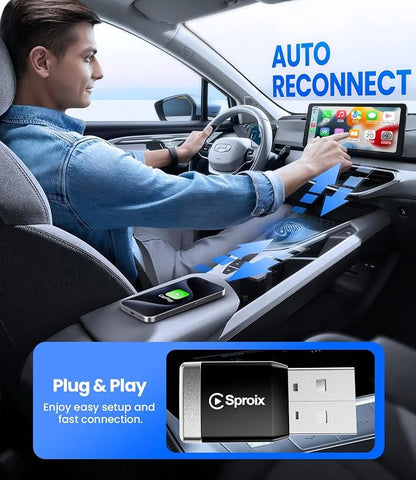 Wireless Carplay Adapter for Apple iPhone iOS 10+ ＆ Android Mini Ultra-Compact USB-A Dongle Converts Wired to Wireless Car Play Adapter Plug & Play Fast Auto Connection for Cars 2016+
