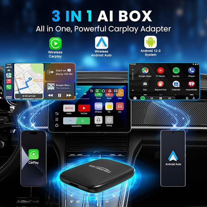 CarPlay AI Box 2026 Upgraded—Wireless CarPlay & Android Auto Adapter, Magic Video Box Support YouTube,TF Card,Wired-to-Wireless Conversion, Plug and Play carplay adapter for IOS10+/Android 11+