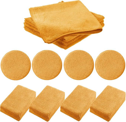 Tallew 12 Pack Microfiber Applicator Pad Microfiber Sponge for Car Include Round Wax Microfiber Applicator Rectangle Car Drying Towel Exterior Auto Detailing Kit for Cleaning (Orange)
